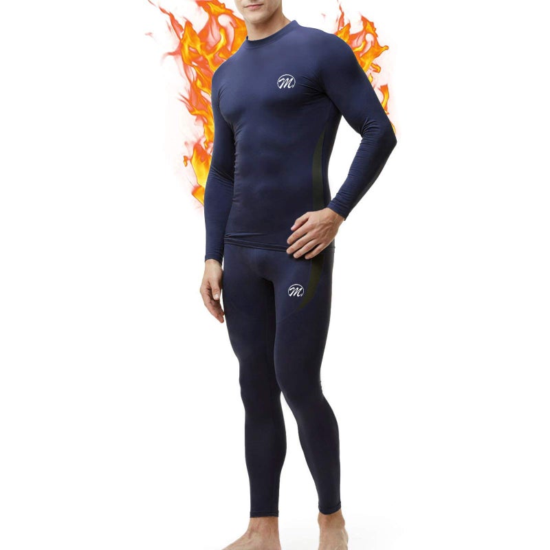 MEETWEE mens Men's Thermal Underwear Set Compression Pants, Blue, X-Large US - Image 1